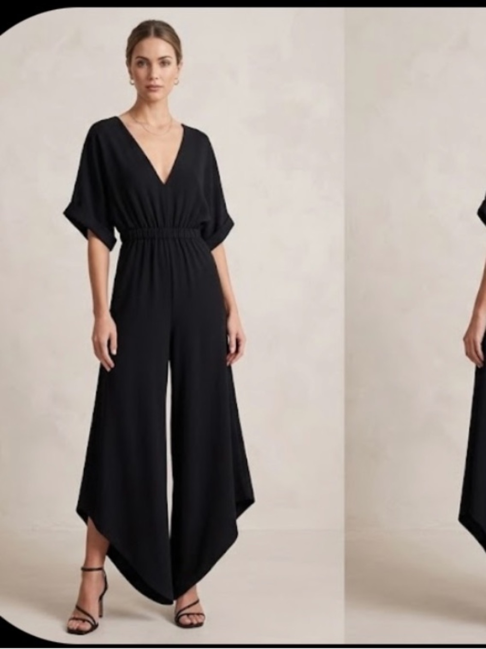 Tyche Black V-Neck Wide-Leg Jumpsuit with Back Tie 0126